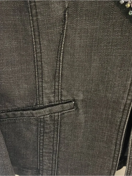 Chico's Black Embellished Denim Jacket with Silver Sequin Detail - Picture 4 of 8